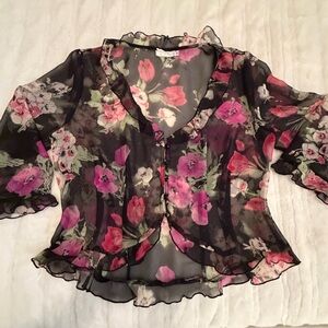 CDC Vintage Black Floral Sheer Blouse